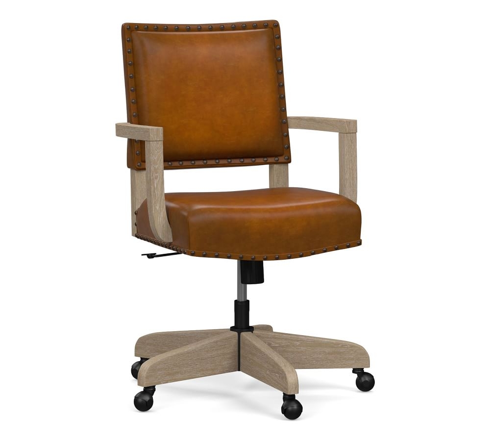 Manchester Leather Swivel Desk Chair, Seadrift Frame, Burnished Bourbon - Image 0