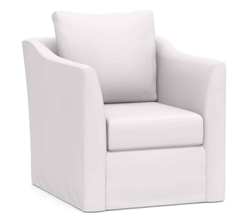 Celeste Slipcovered Armchair, Polyester Wrapped Cushions, Twill White - Image 0