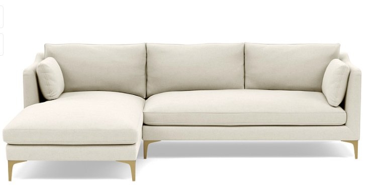 Caitlin Left Chaise Sectional, Brass Plated Legs, Chalk - Image 0