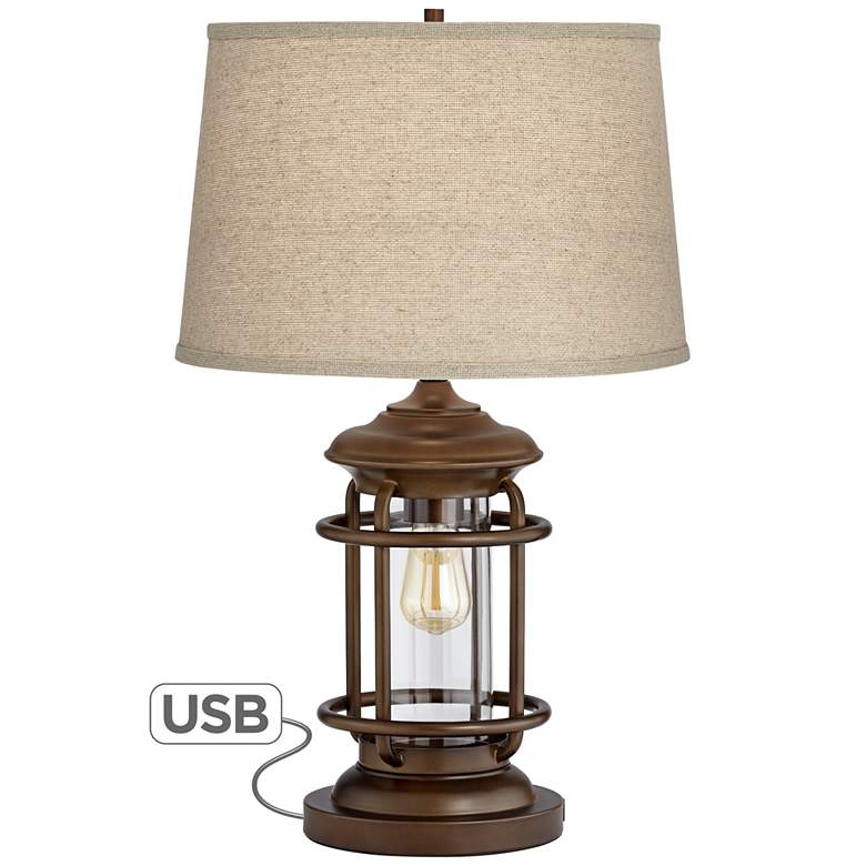 Franklin Iron Works Andreas 26" Industrial Night Light USB Table Lamp - Image 1