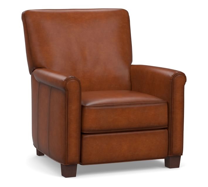 Irving Roll Arm Leather Power Recliner, Polyester Wrapped Cushions, Burnished Saddle - Image 0