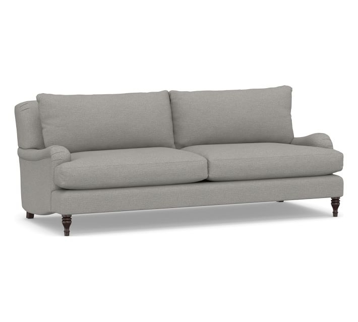 Carlisle English Arm Upholstered Grand Sofa 90", Polyester Wrapped Cushions, Performance Heathered Basketweave Platinum - Image 0