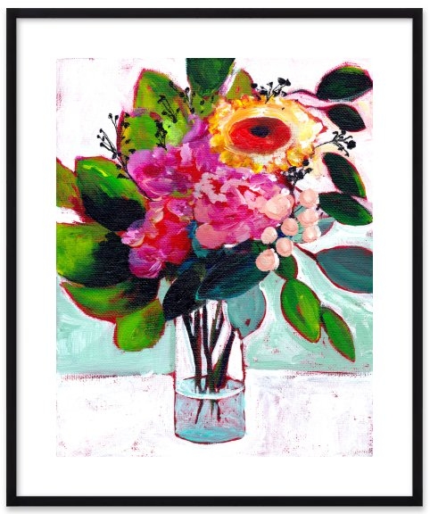 July's Flowers- 28" x 34'' - Black frame with mat - Image 0