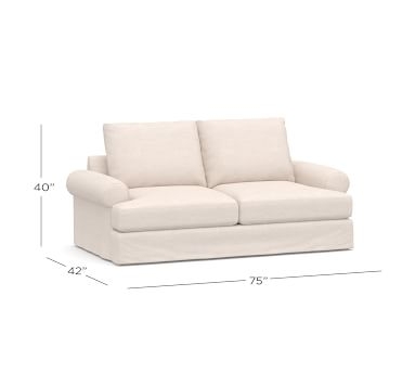 Canyon Roll Arm Slipcovered Sofa, Down Blend Wrapped Cushions, Basketweave Slub Ash - Image 4