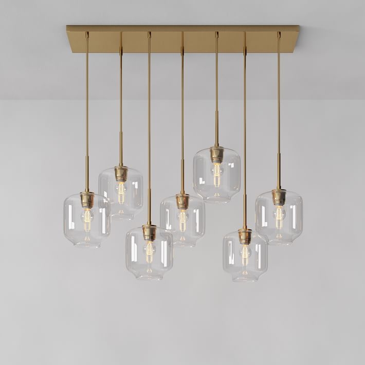 Sculptural 7-Light Chandelier, Pebble Small, Clear, Antique Brass, 8" - Image 0