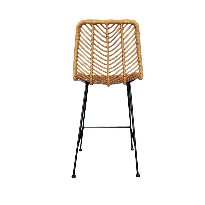 Rattan Bar Stool With Black Metal Frame, Use For Indoor And Outdoor Bars, Kitchen Island - Comfortable Design And Durable Metal Frame - Image 1
