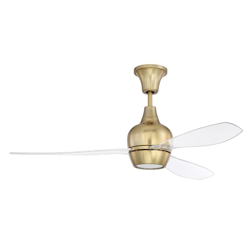 Satin Brass with Clear Acrylic Blades 52" Mcnemar 3 Blade LED Ceiling Fan, Light Kit Included - Image 0
