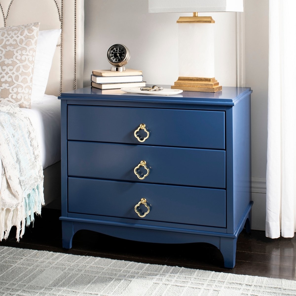 Hannon 3 Drawer Contemporary Nightstand - Navy - Safavieh - Image 0