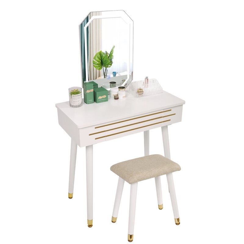 Byrge Makeup Vanity Set with Stool and Mirror - Image 3