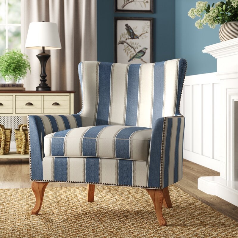 Adlai Wingback Armchair, Blue striped - Image 0