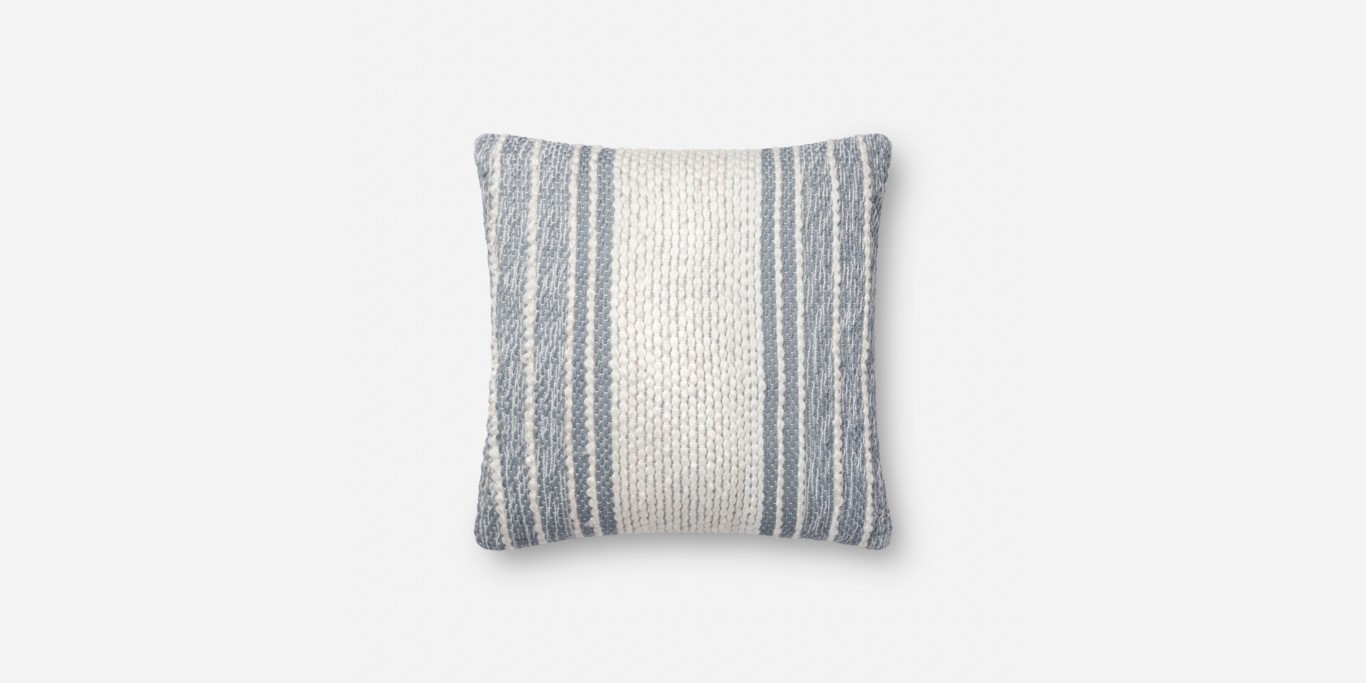 Striped Throw Pillow with Down Fill, Blue & Ivory, 18" x 18" - Image 0