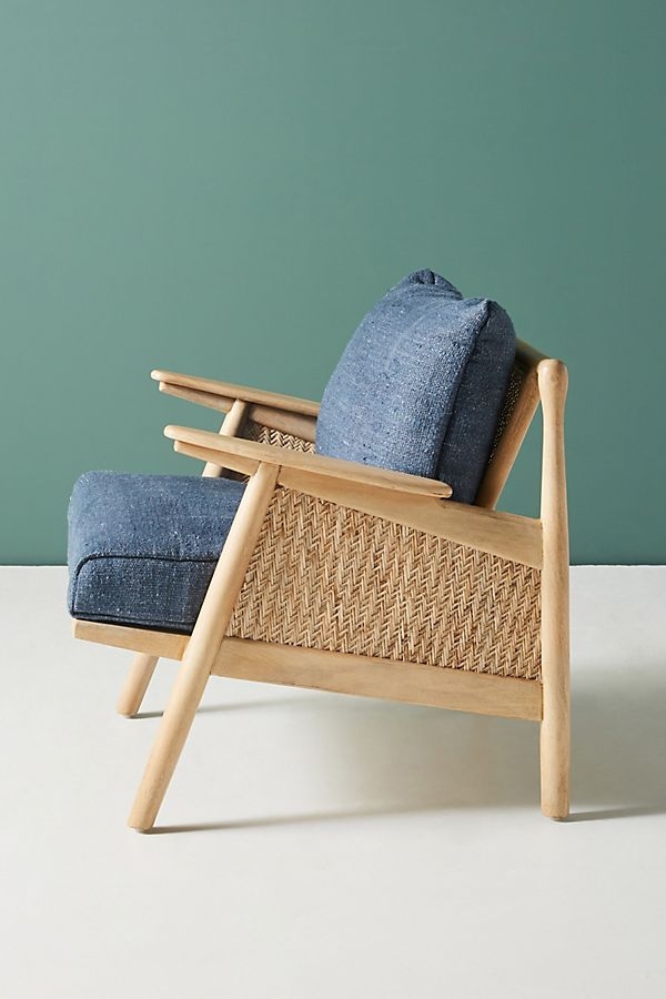 Linen Cane Chair, navy - Image 2