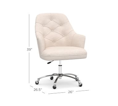 Everett Upholstered Desk Chair, Polished Nickel Swivel Base, Performance Heathered Tweed Pebble - Image 2