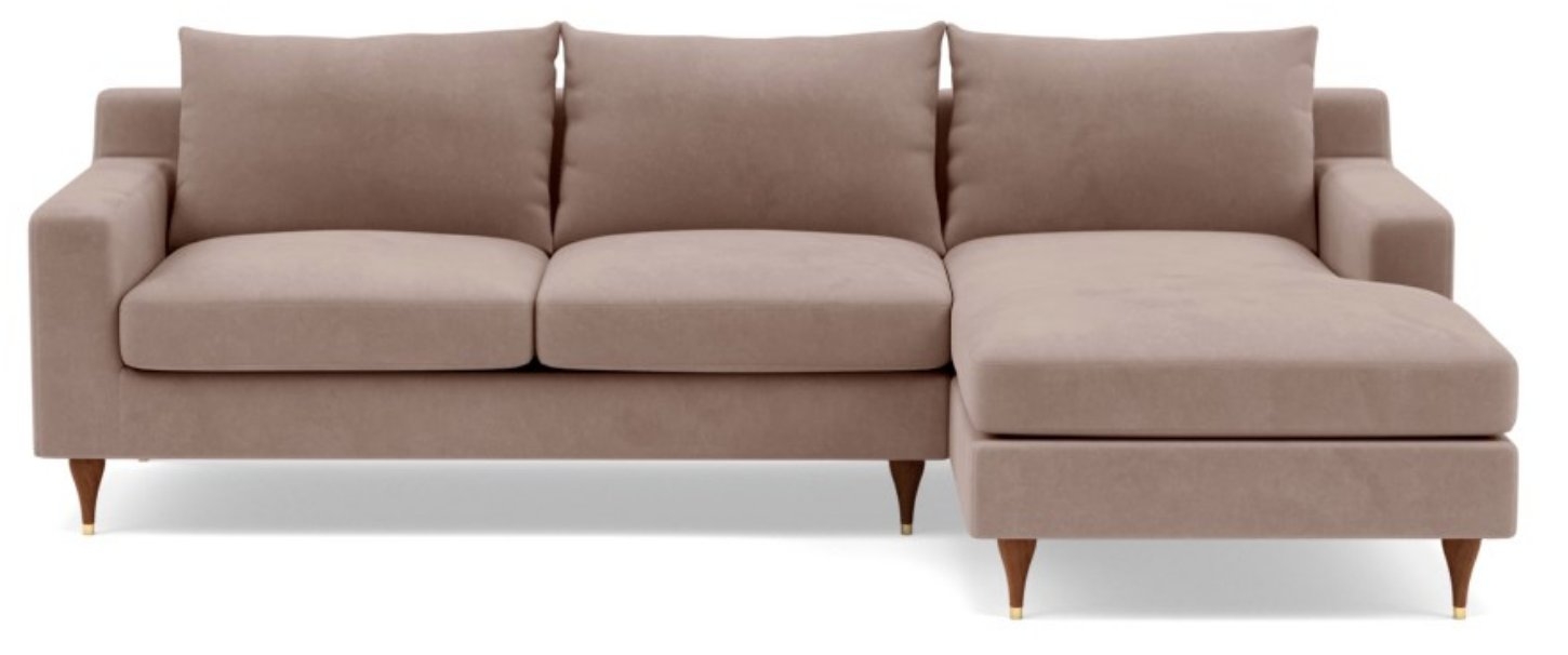 SLOAN Sectional Sofa with Right Chaise - Platinum Performance Velvet - Walnut w/ Brass Cap - 96" - Image 0