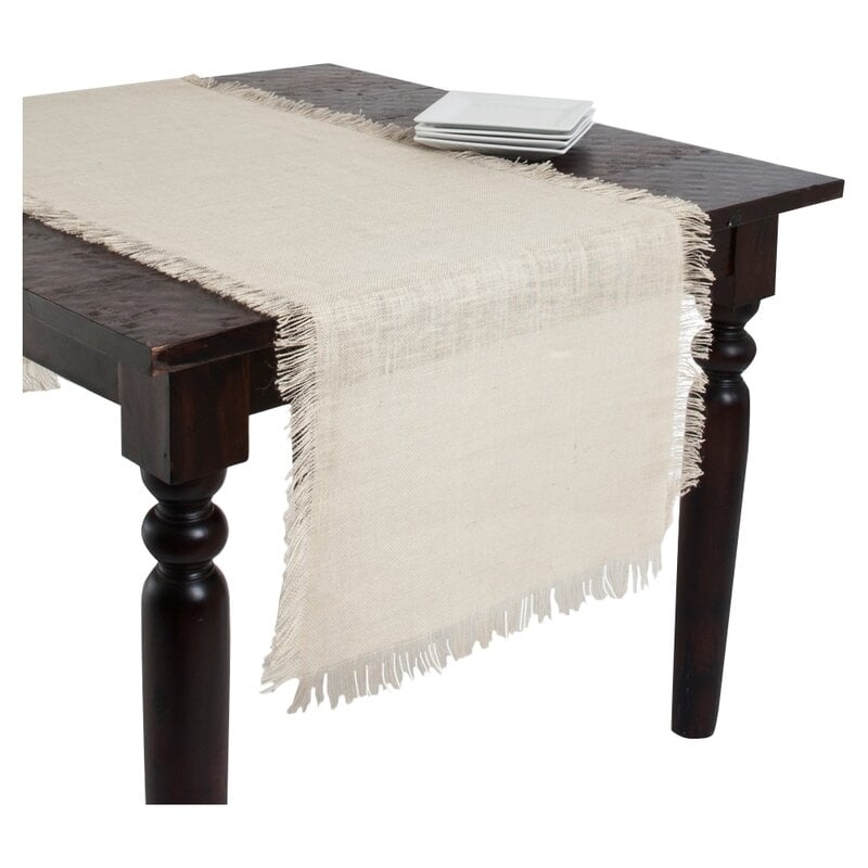 Furman Fringed Burlap Table Runner - Image 0
