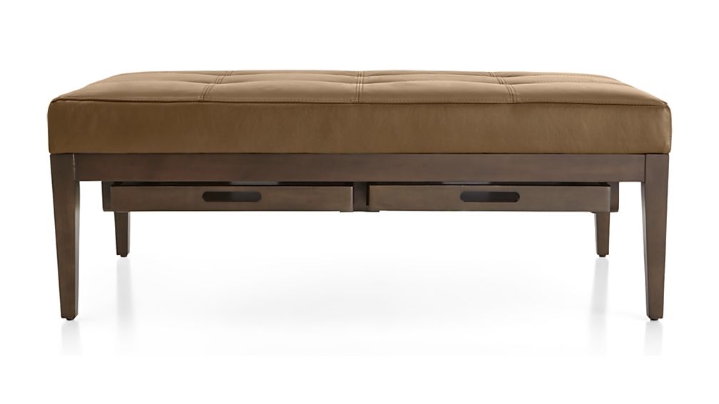 Nash Leather Tufted Rectangular Ottoman with Tray - Image 0