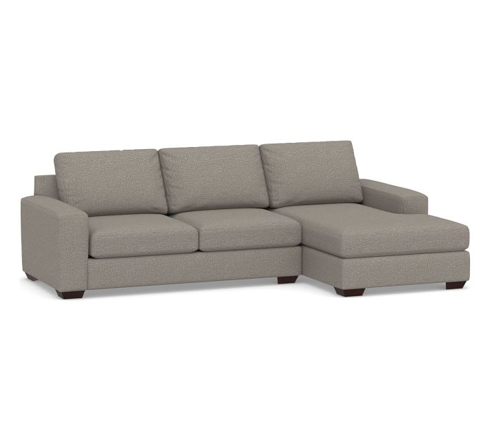 Big Sur Square Arm Upholstered Left Arm Sofa with Chaise Sectional and Bench Cushion, Down Blend Wrapped Cushions, Performance Chateau Basketweave Light Gray - Image 0