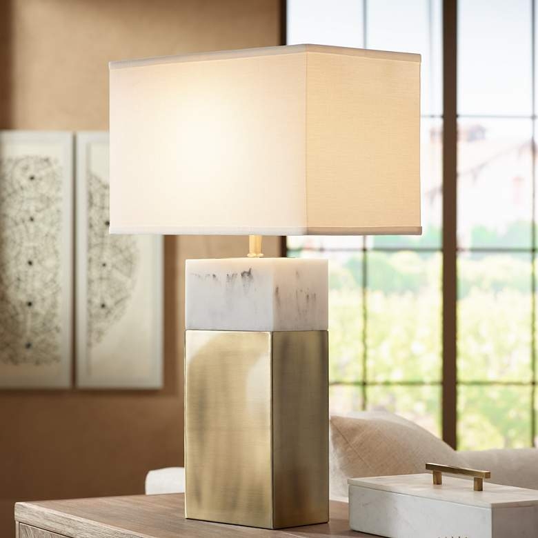 Pacific Coast Lighting Imperial Antique Brass Faux Marble Modern Table Lamp - Image 1