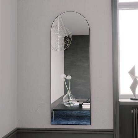 Full Length Arch Floor Mirror With Stand, BLACK, 64" - Image 1