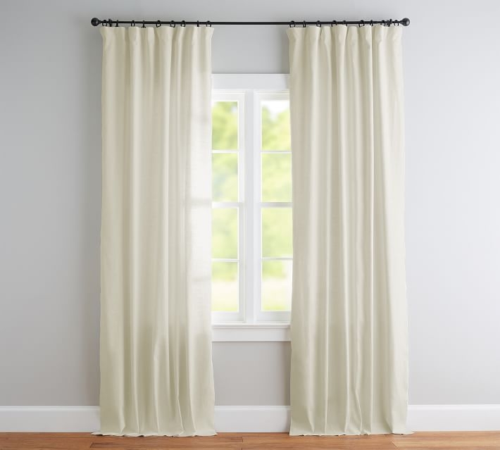 Custom Emery Linen/Cotton Rod Pocket Blackout Curtain, 48 x 130", Ivory - Image 1