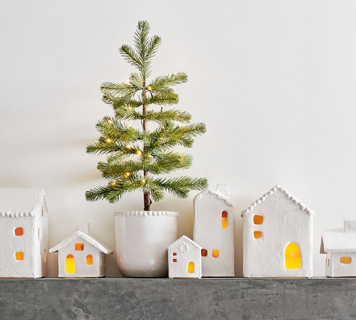 Ceramic Christmas Handcrafted Village Houses, Mini, White - Image 3