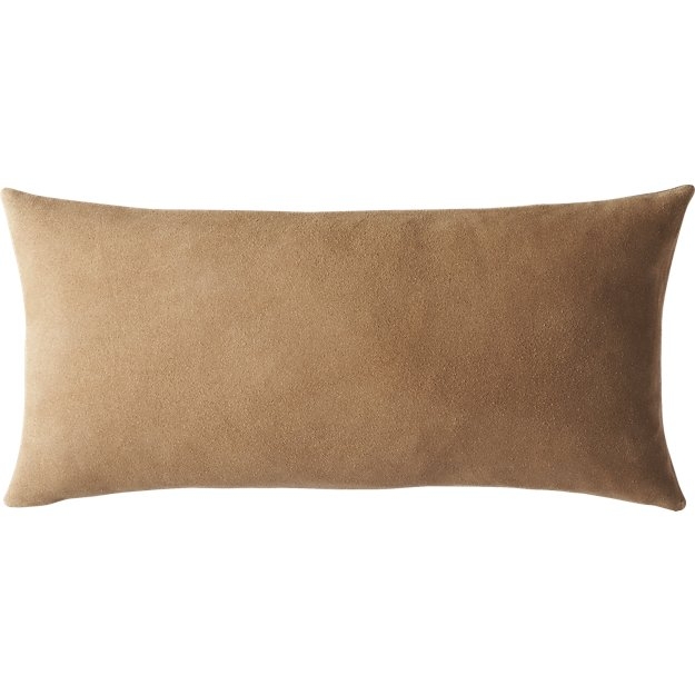 23"X11" SUEDE CAMEL TAN PILLOW WITH FEATHER-DOWN INSERT - Image 0
