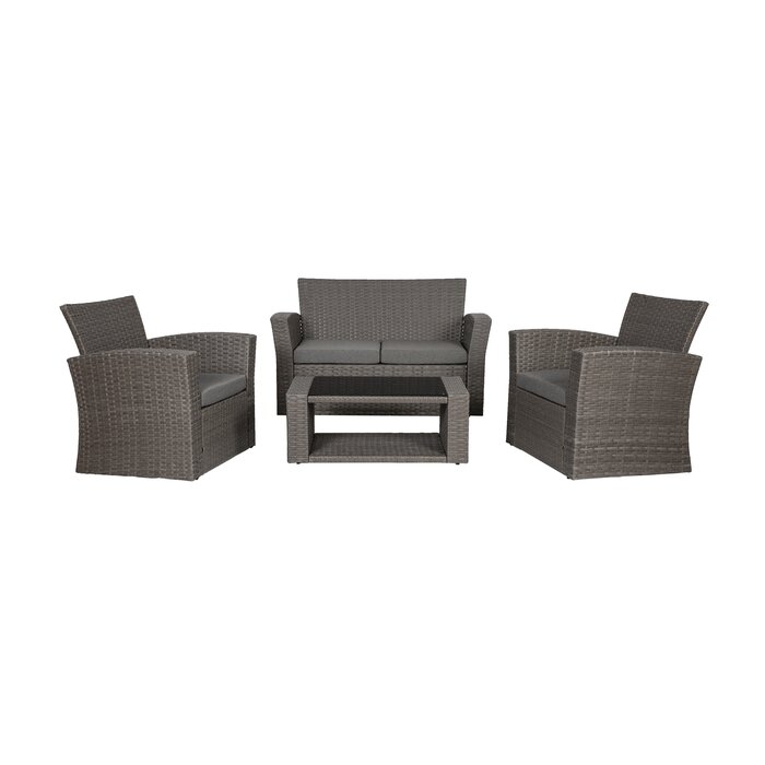 Alfonso 4 Piece Rattan Sofa Seating Group with Cushions - Image 0