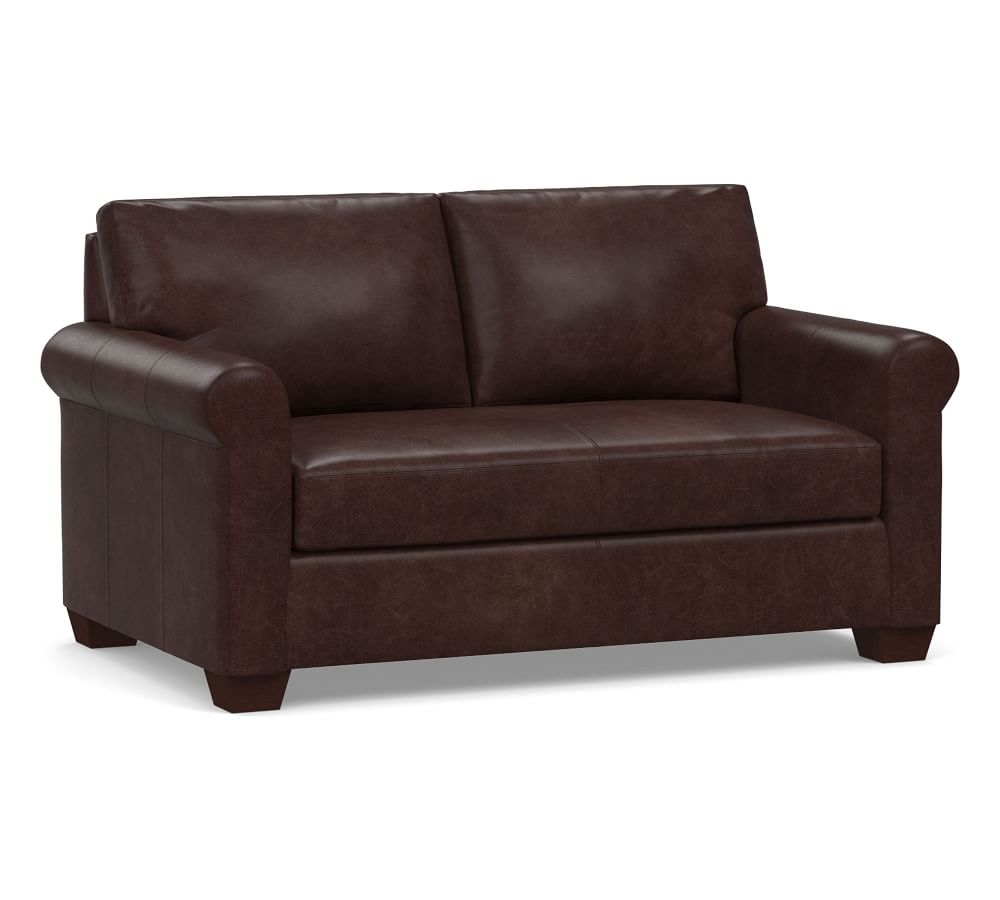York Roll Arm Leather Loveseat 75" with Bench Cushion, Polyester Wrapped Cushions, Statesville Espresso - Image 0