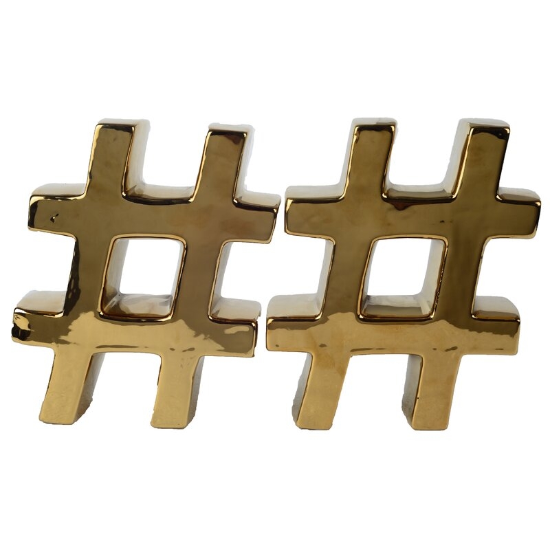 Gold Hashtag Bookends (Set of 2) - Image 0