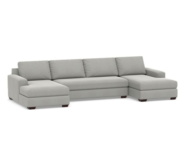 Big Sur Square Arm Upholstered U-Chaise Sofa Sectional with Bench Cushion, Down Blend Wrapped Cushions, Sunbrella(R) Performance Chenille Fog - Image 0