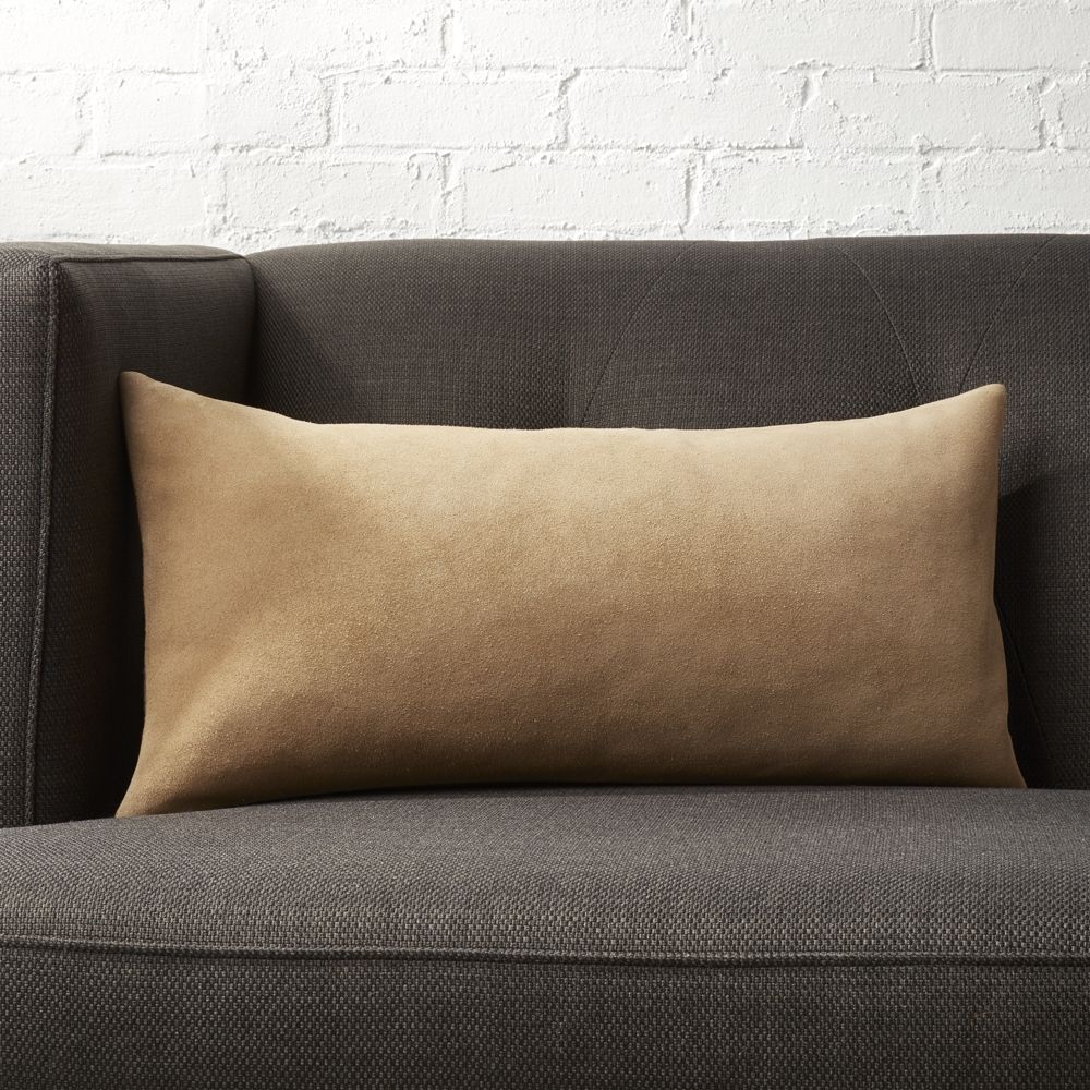 Suede Camel Tan Pillow  with Down-Alternative Insert - Image 1