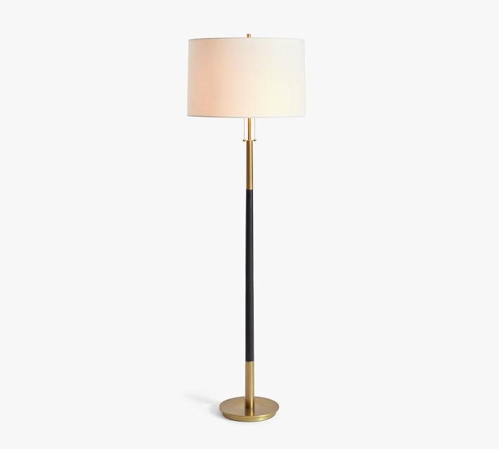 Reese Metal Floor Lamp, Large, Tumbled Brass with White XL SS Gallery Shade - Image 0