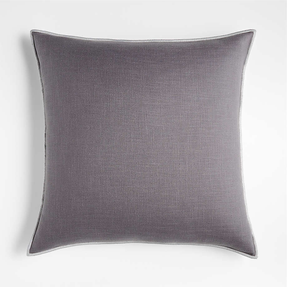 Grey 23"x23" Merrow Stitch Cotton Throw Pillow with Feather Insert - Image 0