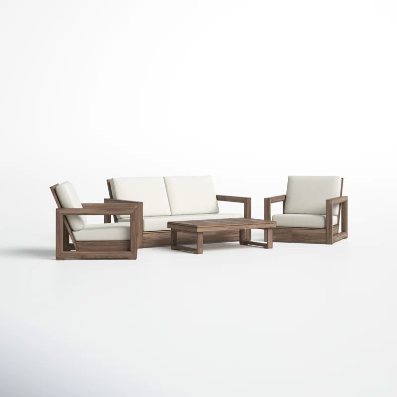 Kenza Solid Wood 4 - Person Seating Group with Cushions - Image 0