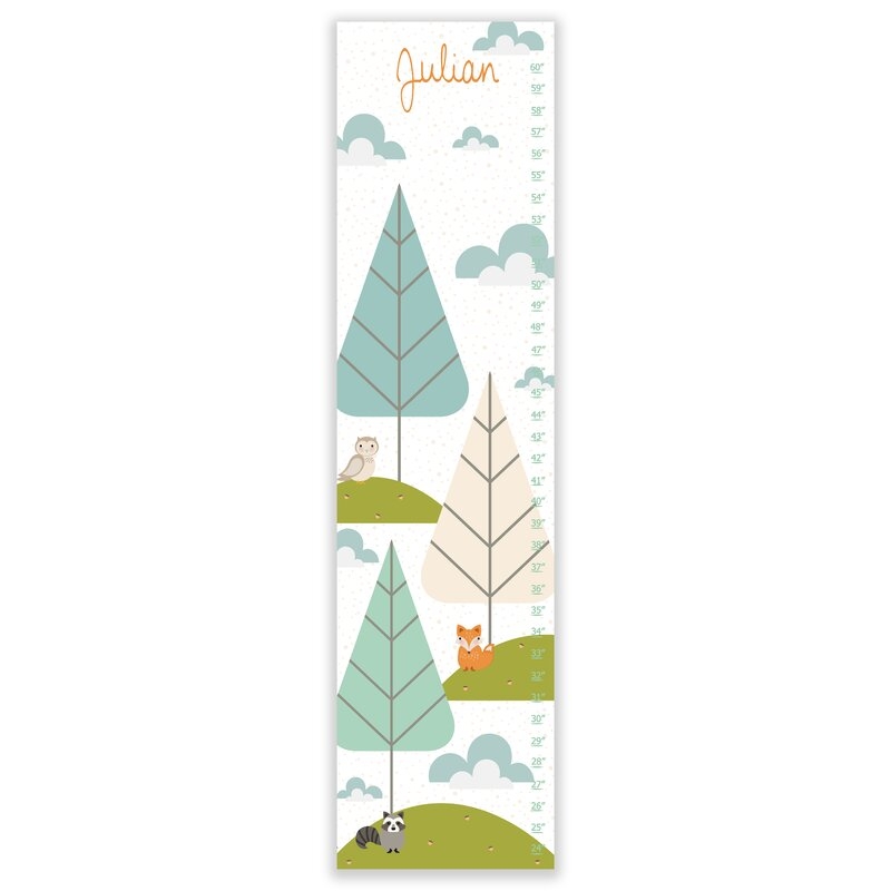 Zamora Sweet Forest Creatures Sitting Under Trees Personalized Growth Chart - Image 0