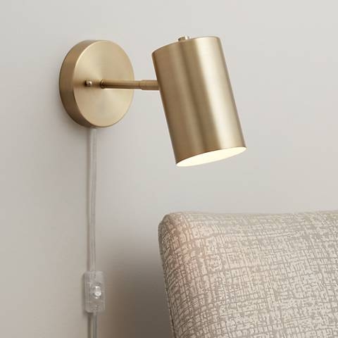 360 Lighting Carla 7" High Brushed Brass Down-Light Plug-In Wall Lamp - Image 0