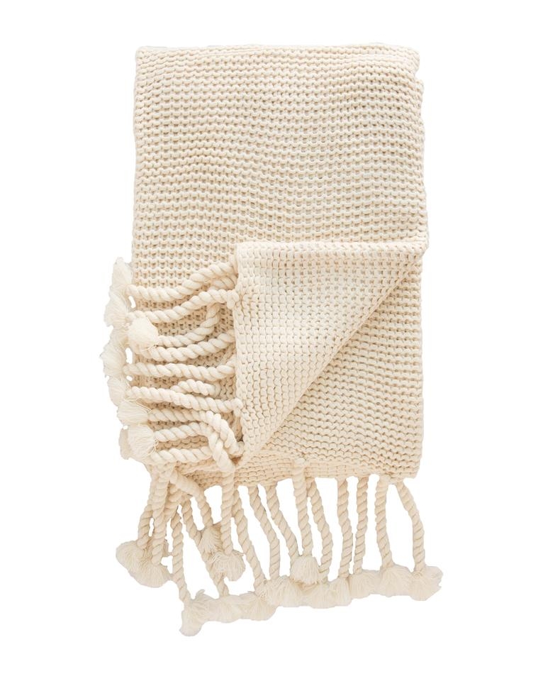 CABLE-KNIT THROW, ANTIQUE WHITE - Image 0