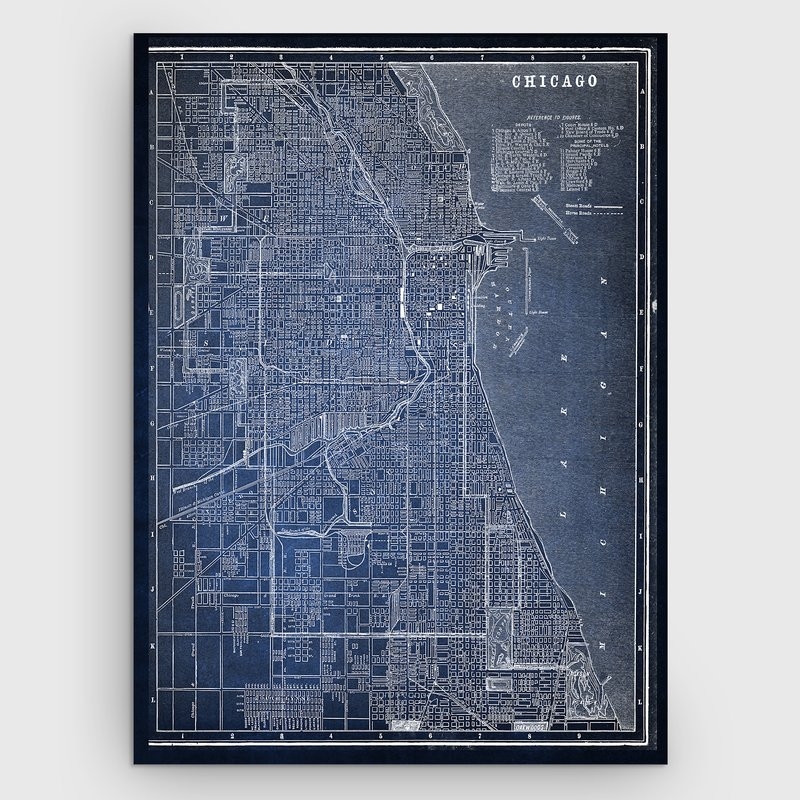 'Chicago Sketch Map' Graphic Art Print on Wrapped Canvas in Blue 32x24 - Image 0
