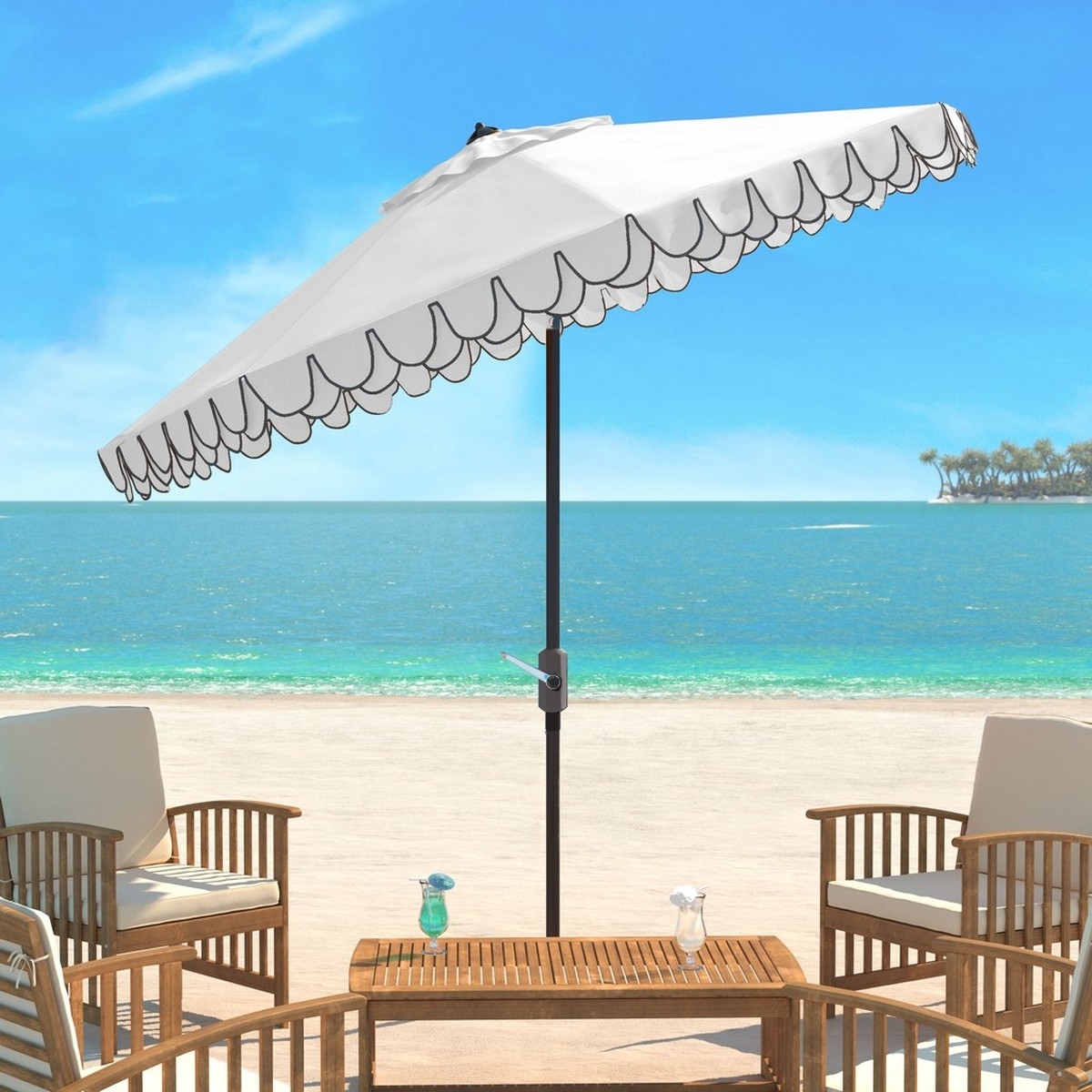 Uv Resistant Elegant Valance 9Ft Auto Tilt Umbrella - Beige/White - Arlo Home - Image 4