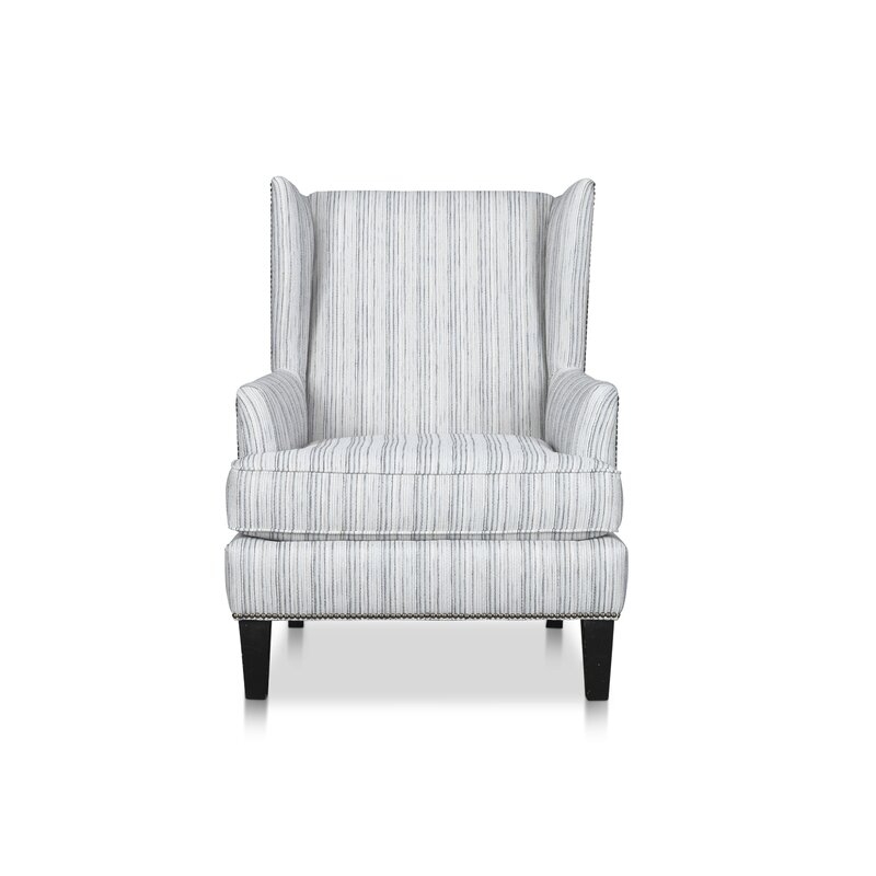 Stone & Leigh Furniture Lauren Wingback Chair Fabric: Blue Stripes - Image 0