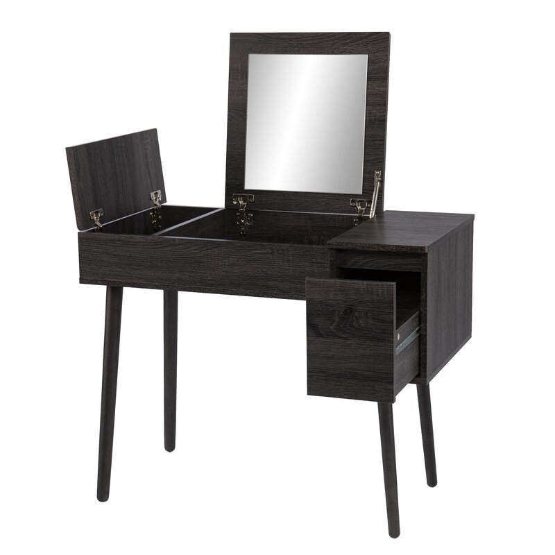 Millwood Pines Dichiera Storage Vanity W/ Mirror, Black - Image 0