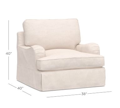 PB English Arm Slipcovered Swivel Armchair, Box Edge Down Blend Wrapped Cushions, Performance Everydaylinen(TM) by Crypton(R) Home Oatmeal - Image 1