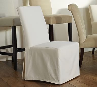 PB Comfort Square Dining Side Chair Slipcover, Performance Twill Warm White - Image 0
