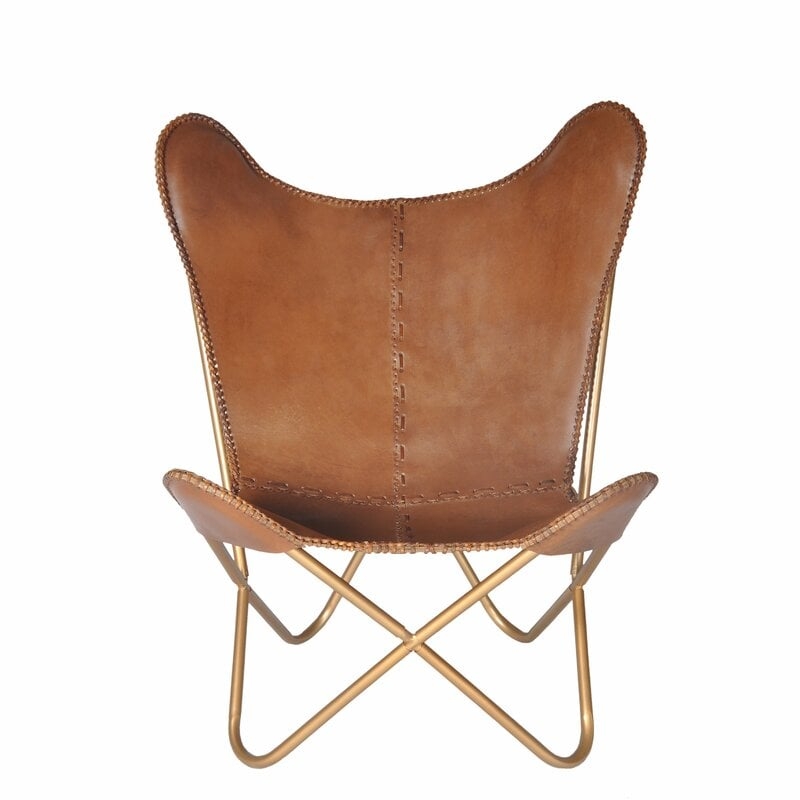 Aldo Leather Butterfly Chair - Light Brown & Gold - Image 0