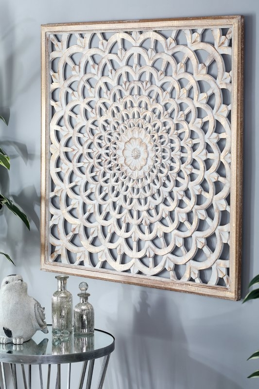Modern Flower Inspired Carved Pine Wall Decor - Image 0