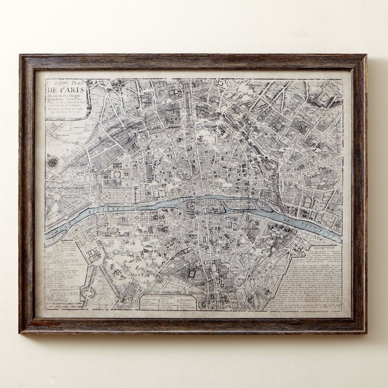 'SEPIA PARIS MAP' FRAMED GRAPHIC ART - Image 0