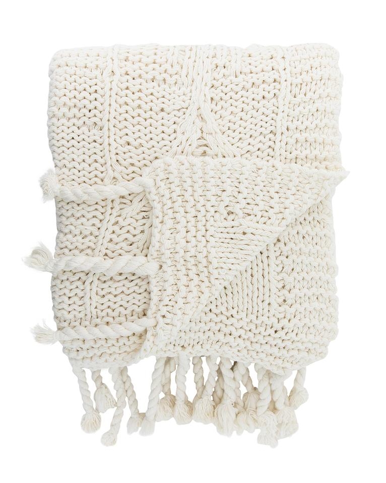 KNITTED IVORY COTTON THROW - Image 0