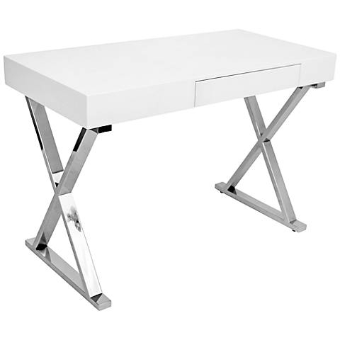 Luster Glossy Wood and Chrome Office Desk white - Image 0
