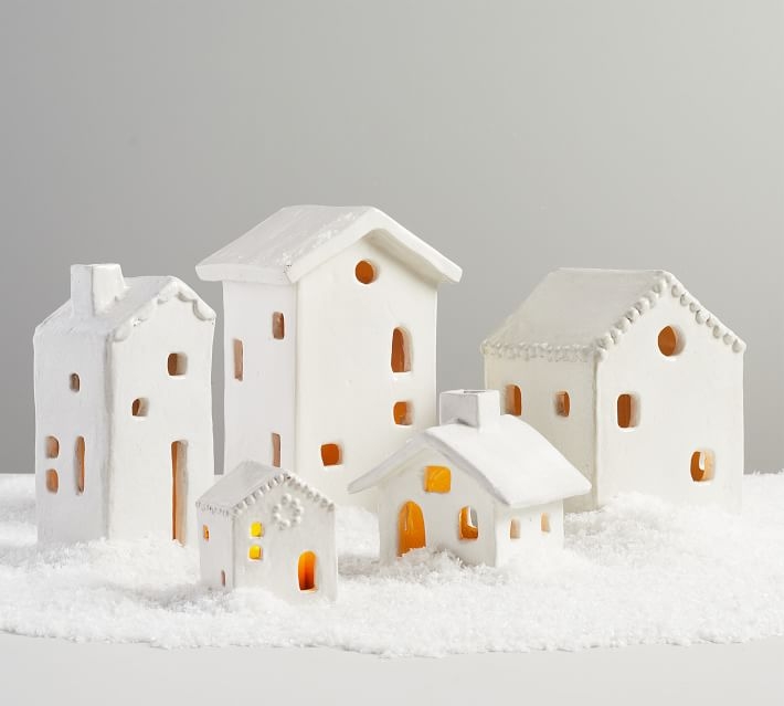 Ceramic Christmas Handcrafted Village Houses, Mini, White - Image 5