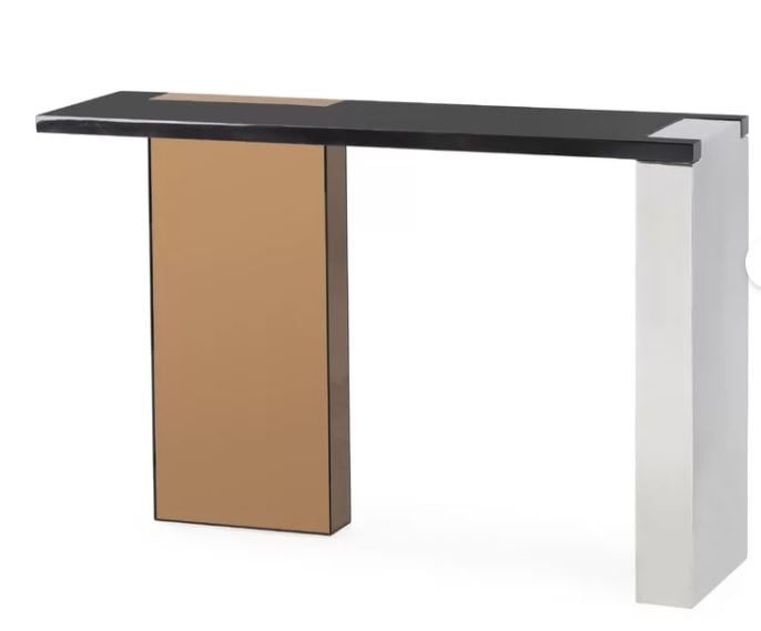 Kelly Hoppen Reed Modern Black Maple Rose Gold Finger Joint Console Table - Image 0